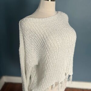 Altar’d State White Open Weave Off-Shoulder Sweater w/tassels